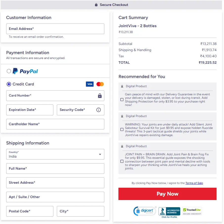 JointVive Secure Checkout Page